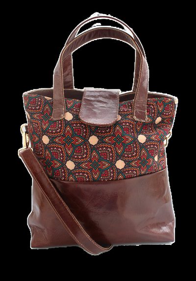 Sac Kbïr motif Idder, tote en cuir naturel